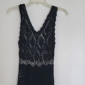 Black Crochet Knit Sleeveless Dress Cover-up Boho See Measurenents